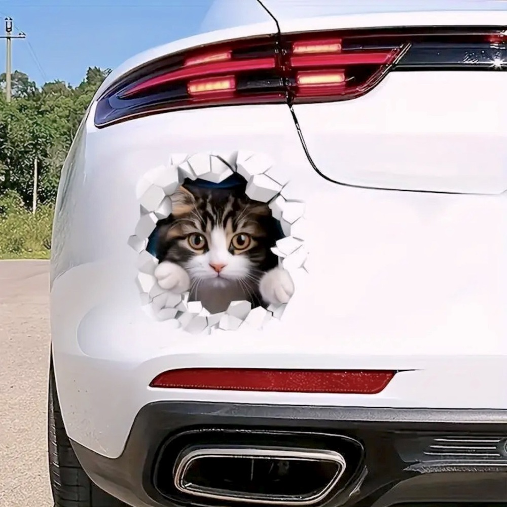 🕸️ Realistic 3D Looking Cat Peeking Car & Laptop Sticker Weatherproof